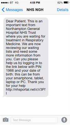 NHS text message example
