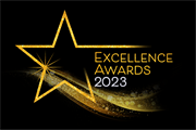 Excellence Awards 2023 logo featuring a black background with a gold star shape